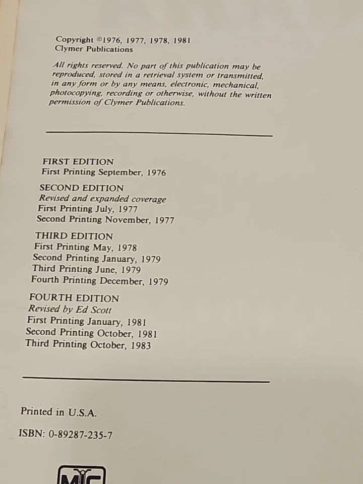 Manual de mantenimiento de reparación de puerto de pistón Clymer Yamaha 1968-1976 Yz80 Yz175 Foto 3 de 4