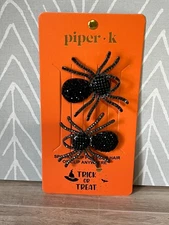New Piper K Rhinestone Halloween Black Spider Hair Clips Barrettes