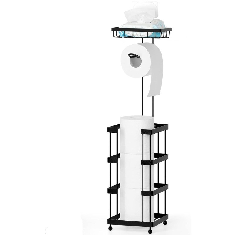 Freestanding Paper Roll Dispenser with Shelf Toilet Tissue Holder for Bathroom