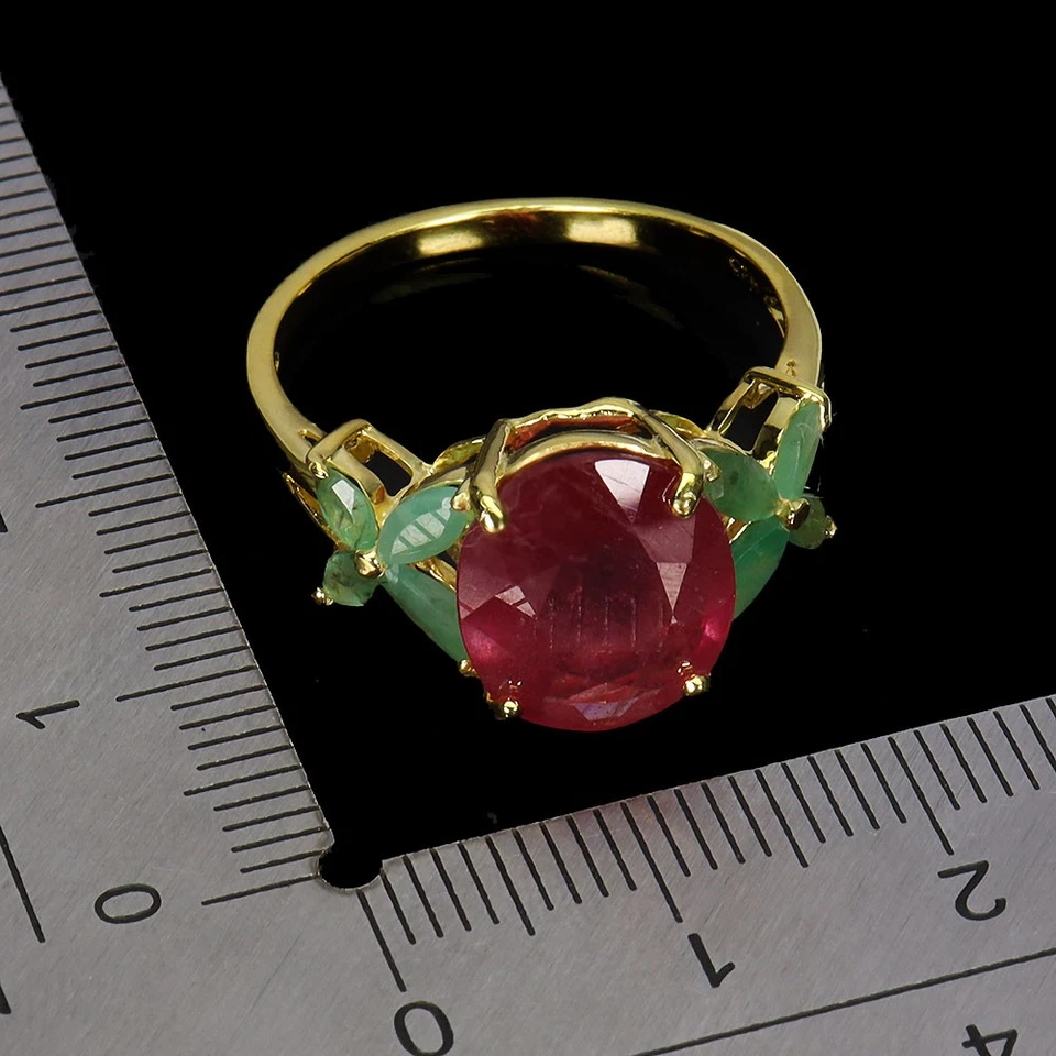 925 Sterling Silver Ring Oval Ruby 12x10mm Emerald Gemstone Jewelry Size 9 - Image 3 of 4