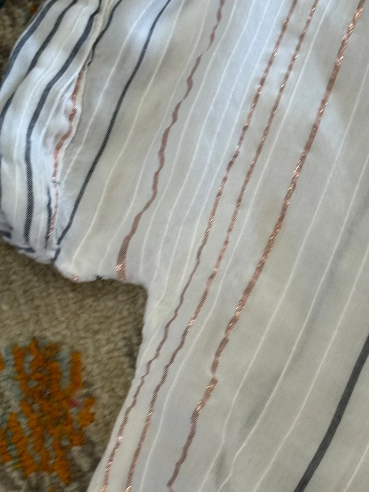 Blusa Manga Corta Ligera Studio West Talla Pequeña Rayas Top Damas Mujeres Foto 4 de 4