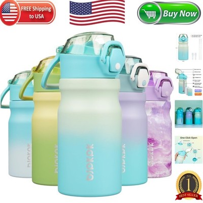 Travel-Friendly 14oz Mint Water Bottle with Straw & Locking Lid - Insulated