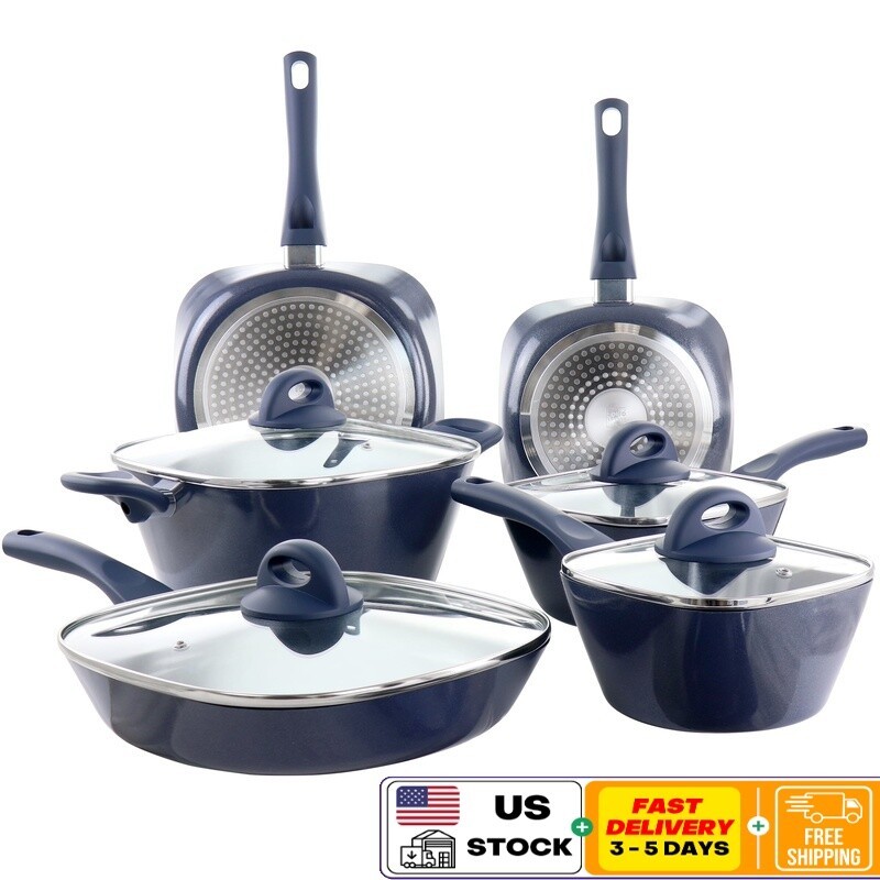 10-Piece Ceramic Nonstick Aluminum Cookware Set with Modern Square Design