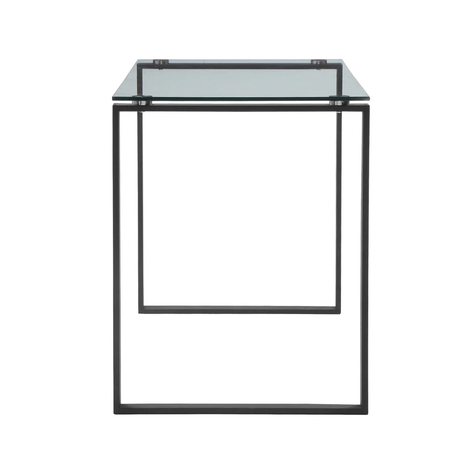 Benjara Elen 47 Inch Desk, Rectangular Tempered Glass, Black Powder Coated Metal - Image 4 of 4