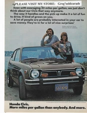 Original 1974 Honda Civic  vintage print ad:  "More miles per gallon (version #1
