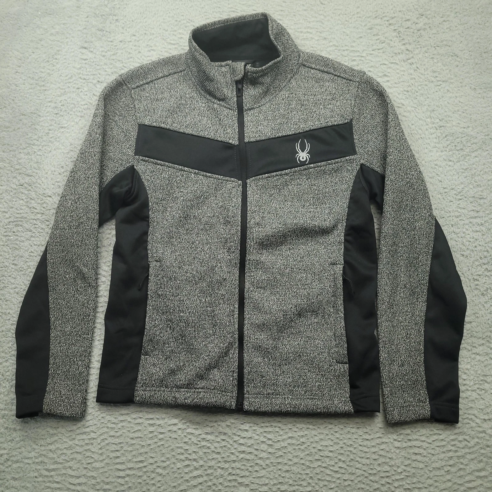 Spyder Jacket Mens Small Gray Black Full Zip Performance Fleece Outdoor SPFED073