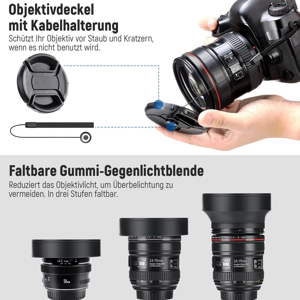 NEEWER 67mm Filter Kit UV CPL FLD ND2 ND8 with Lens Hood for DSLR Cameras - Image 2 of 4