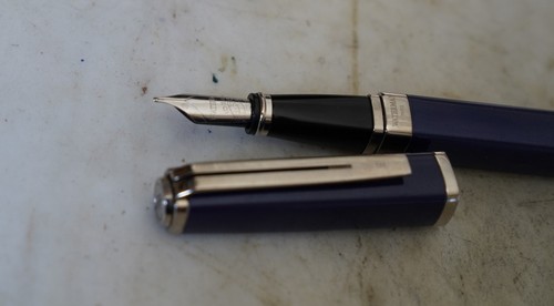 STYLO PLUME WATERMAN EXCEPTION LAQUE BLEU NUIT - PLUME EN OR MASSIF 18 CARATS - Imagen 4 de 12