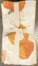 Casaba Orange Pumpkin Patch Scroll Cotton Dinner Napkin Set Of 4