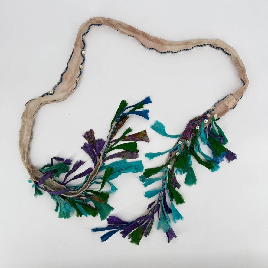Chan Luu Silk Scarf Belt Multicolor Boho Fringe Wrap Choker Y2K Hippie Festival - Image 2 of 4