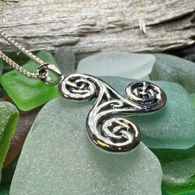 Triple Spiral Necklace Irish Ireland Celtic Triskel Wiccan Pagan Pendant 925