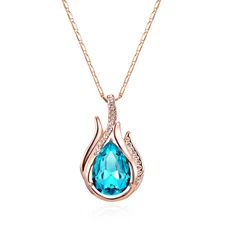 Amlong Crystal Rosetone Swiss Blue Teardrop Crystal Pendant Necklace