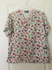 UA Uniform Advantage Women's Scrub Top Tan Purple Pink Floral Size Small