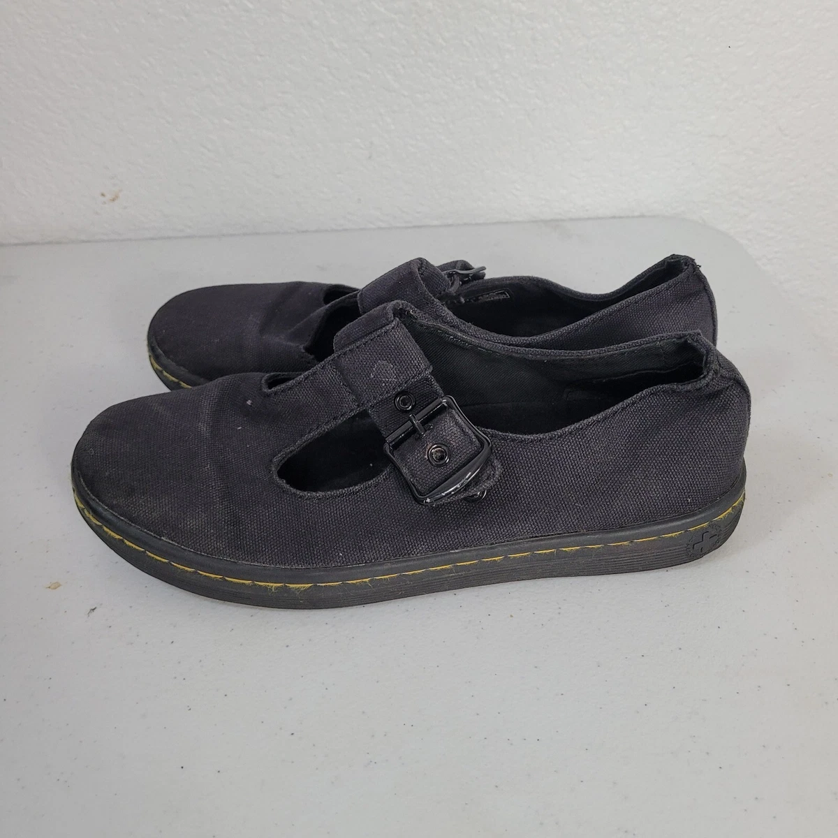 Dr.Martens Woolwich Black Canvas T Bar Mary Jane Shoes Womens Sz