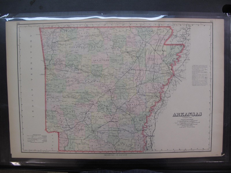 Gray & Son Antique Hand Colored Map Arkansas Little Rock Texarkana Camden 1876