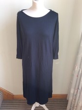 JAEGER Navy Button Detail Wide Neck Midi Dress Size Small (12) Quiet Luxury