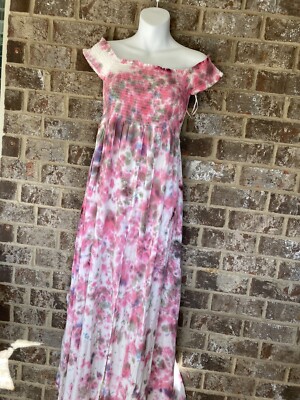 NWT Area Stars Pink Kaian Smocked Trim Maxi Dress Women's Size Small | eBay