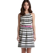 Eliza J. Black & White Stripe Halter Dress Pink Belt Size 6 NWT Cute Retro Twee