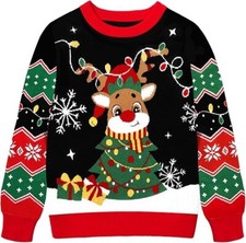 Kids Ugly Sweater Boys Girls Christmas Sweater Santa Long Sleeve Knit Xmas Pullo