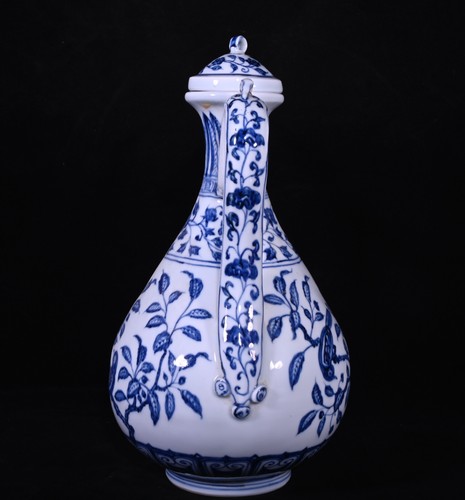 Sammlerstück chinesische Handmalerei blau & weiß Porzellan Blumen Vogel Teekanne - Bild 7 von 9