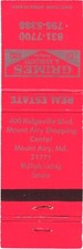 Mount Airy Maryland Grimes & Associates Realty Inc. Vintage Matchbook Cover