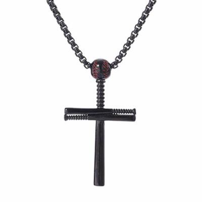 Athletes Cross Baseball Necklace Pendant Sports Stainless Steel
