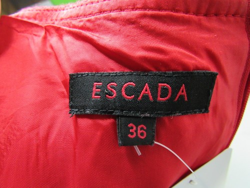ESCADA Cherry Red Basketweave Cotton Scoop Neck Seam Detail Dress D 36 US 6 - Picture 5 of 5