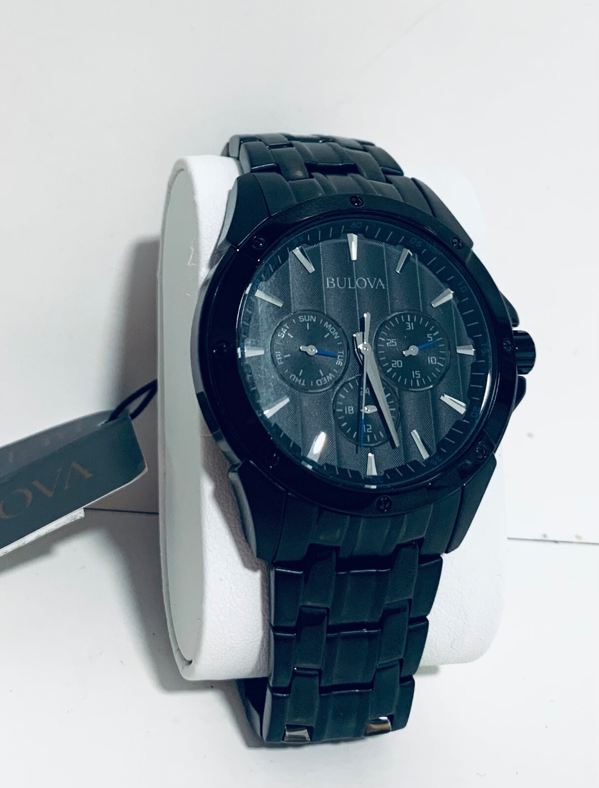 Bulova 98C121 Day Date Black Dial IP Stainless Steel Mens Watch 43mm