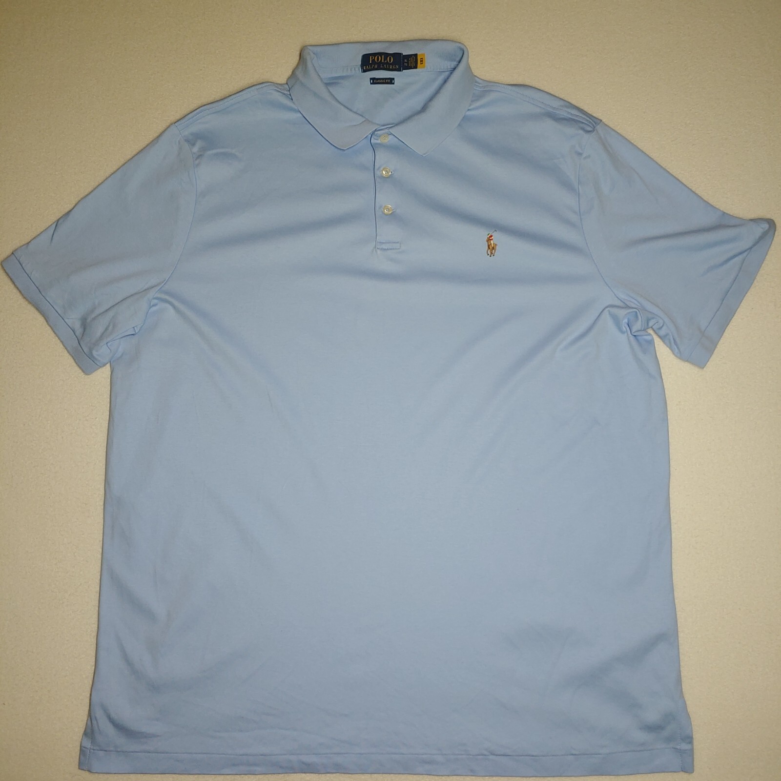 Polo Ralph Lauren uomo XL blu vestibilità classica camicia manica corta golf marrone pony