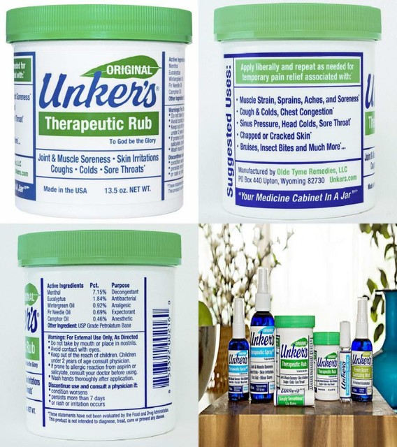 Unkers Therapeutic Rub for Joint Pain, Sore Muscles, Burn Cream, or