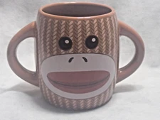 SOCK MONKEY DOUBLE HANDLED 16 OZ COFFEE MUG 4" GALARIE