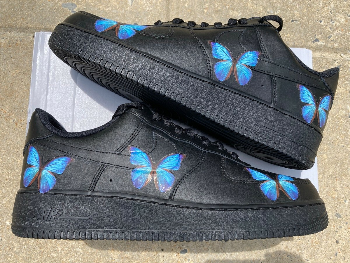 Air Force 1 Custom Shoes Retro Light Dark Blue Butterfly