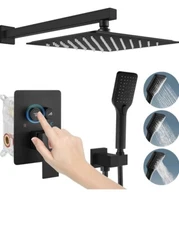 Aolemi Matte Black Rainfall Shower System with Push Button Diverter 10 Inch C...