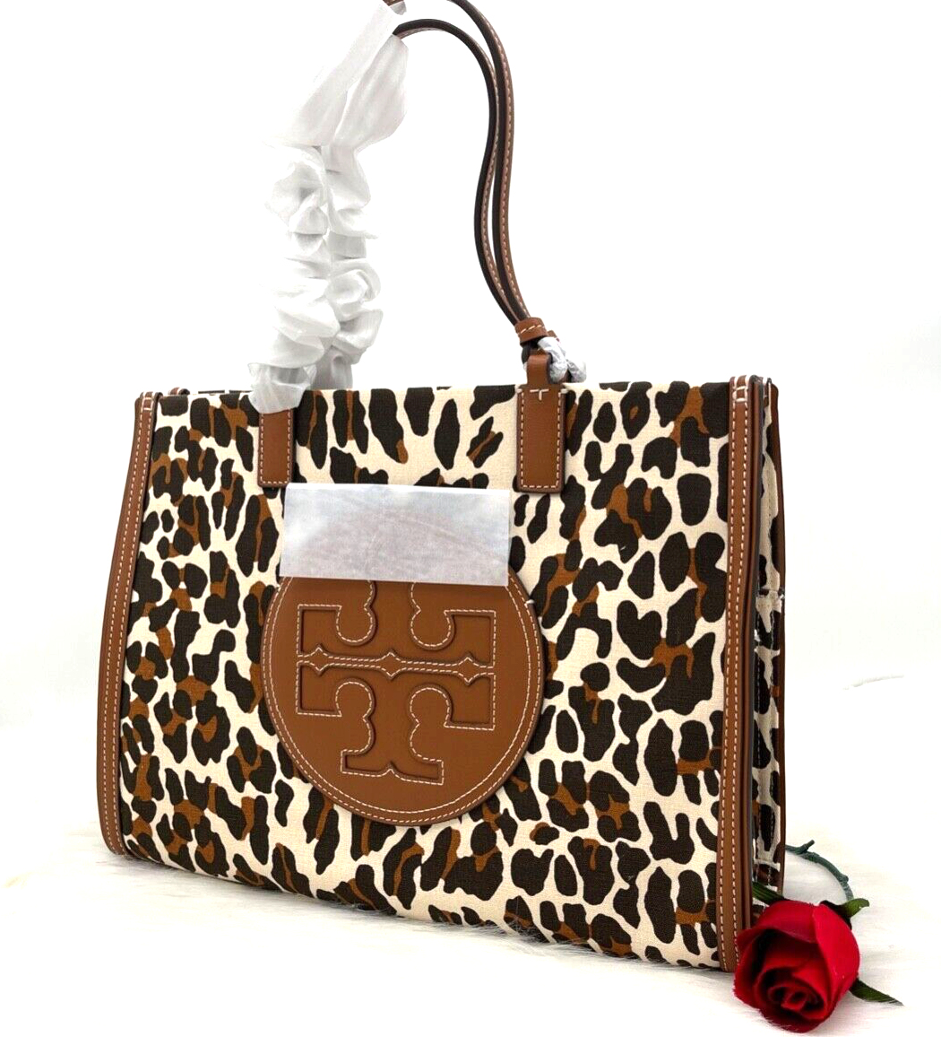 AUTH NWT TORY BURCH ELLA Leopard Logo Small Canvas Tote Shopper Bag-Reva  Leopard | eBay