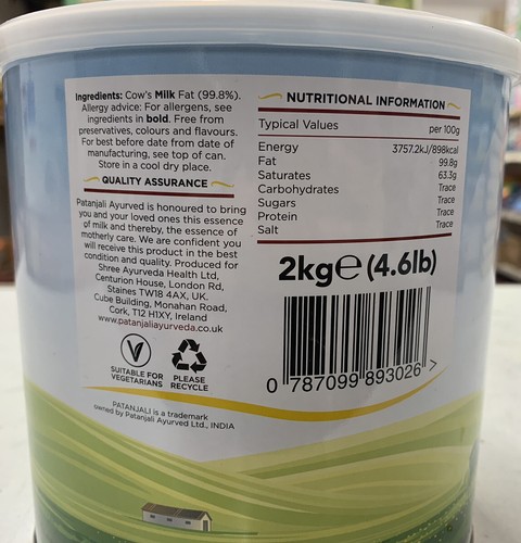 Patanjali pure Cow butter Ghee 2kg, 100% Natural, suitable for ...