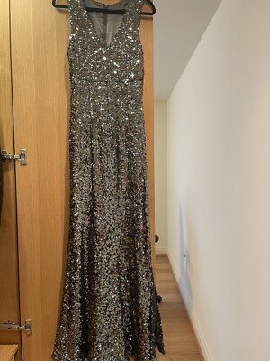 French Connection Olive Green Sequinned Sleeveless Long Evening Dress -  Size 8 | eBay UK
