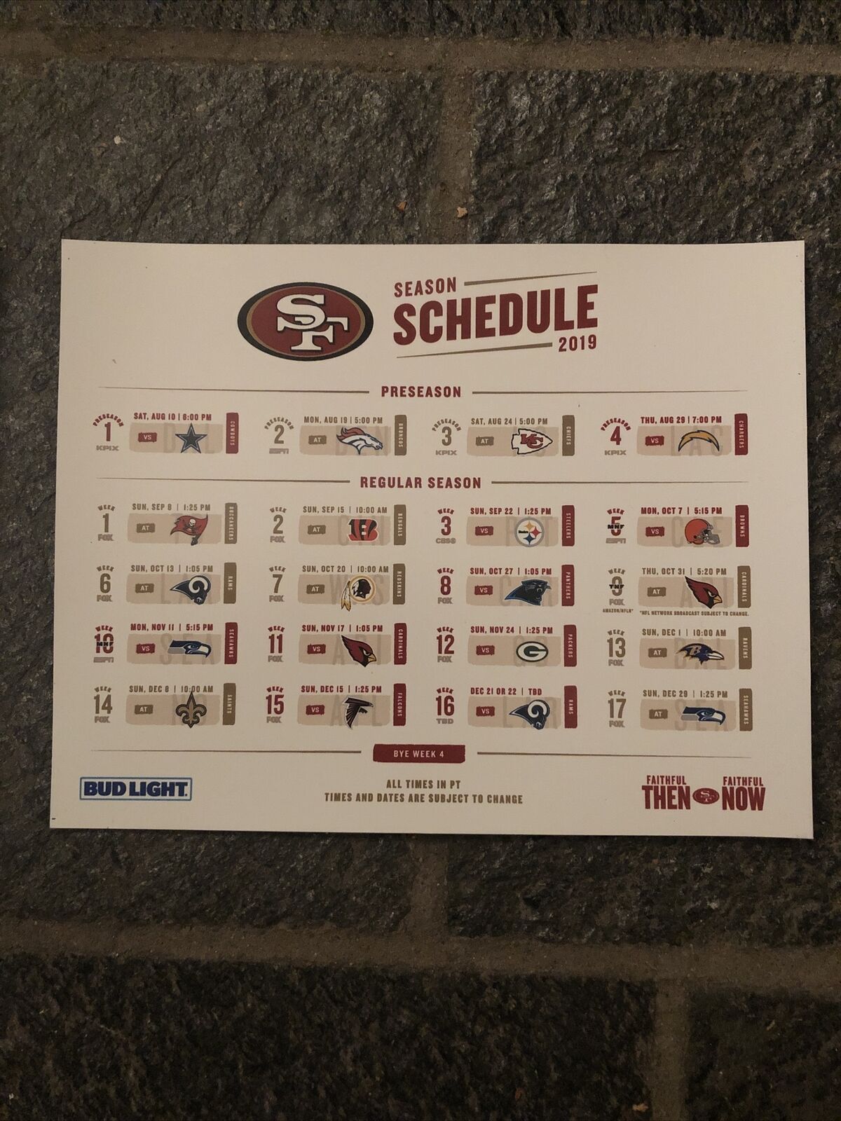 2-San Francisco 49ers 2019 Season SGA Magnet Schedules Levi's Stadium BUD  LIGHT | eBay