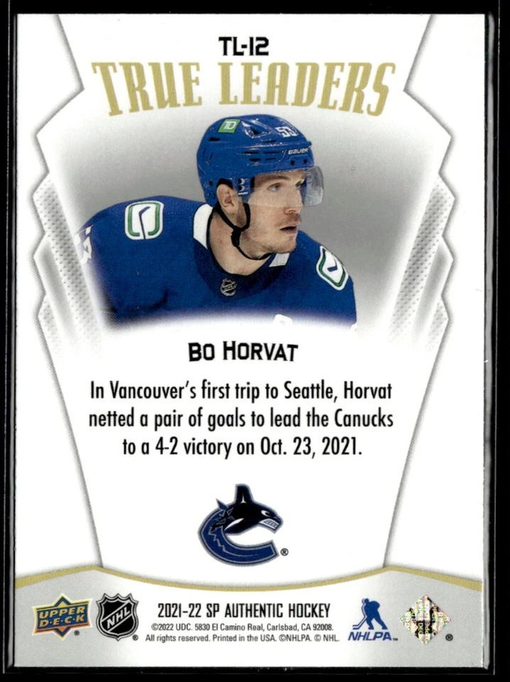 2021-22 Sp Authentic True leaders Bo Horvat #TL-12 H7R2H - Image 2 of 2