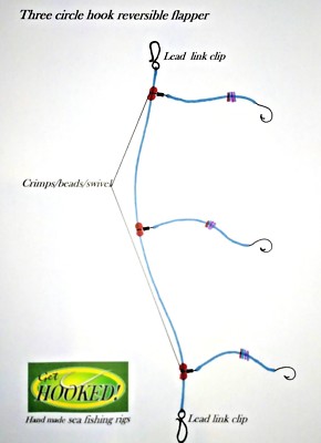 4 X Three Circle Reversible Hook Flapper Meeresangeln Rig Made with 4/0 Hook'