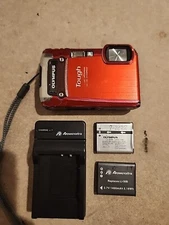 Olympus Tough TG-820 12 MP Digital Camera Red Waterproof + Charger & 2 Batteries