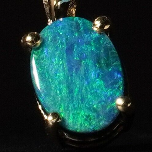 Vintage 14ct Gold Lightning Ridge Australian Green Teal Opal Doublet Pendant - Picture 8 of 11