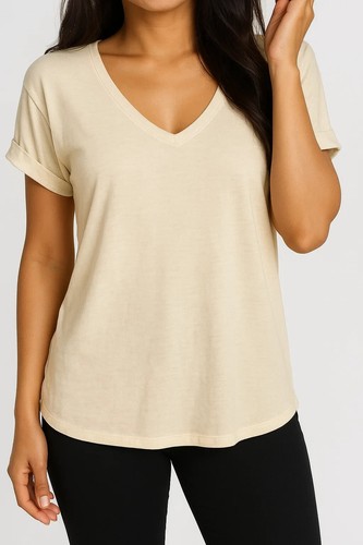 Women Ladies Batwing Sleeve Oversized Baggy Loose Fit Turn Up V Neck T Shirt Top - Picture 4 of 28