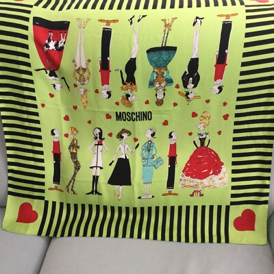 RARE Vintage silk Scarf Olvia Oyl Moschino 1990s Black