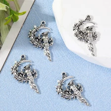 BLUK 100Pcs Witch Moon Charms DIY Jewelry Making Pendants Antique Silver