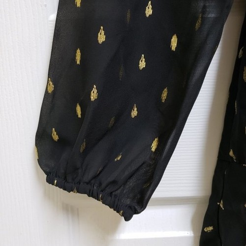 Free Generation LA Dress Size M Black Gold Dotted V Neck Ruffled Flowy - Picture 8 of 12