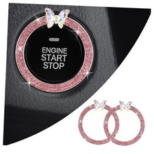 2PCS Bling Car Push Start Button Cover Decoration Ring,Shiny Push to Start Pink