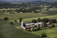 Dodge County Wisconsin Farmstead Aerial View 2010s Farmland Barn Silos