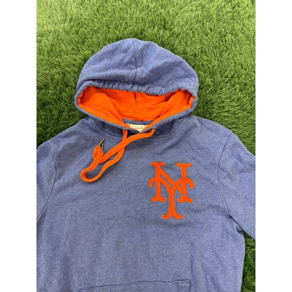 Moletom com capuz New York Mets MLB azul e laranja pulôver tamanho pequeno - Imagem 2 de 4
