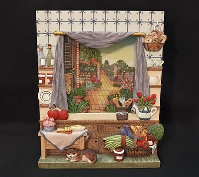 3D Shadowbox Art Garden View from Kitchen Window Polyresin & Glass 8'' x 7'' 