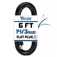 Black 6 FT 3-Wire AC Power Cord , Appliance  Power Tool Cord, 14 AWG Heavy D...